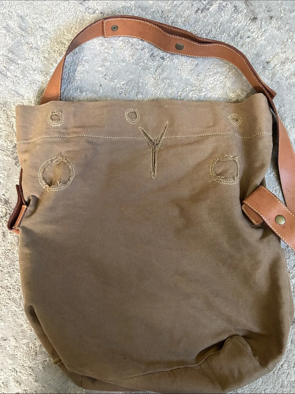 Canvas Messenger Bag with Leather Trim in Brown